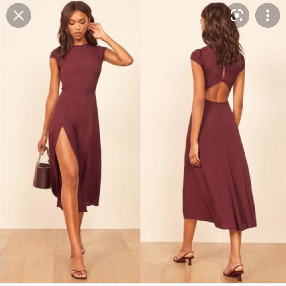 Reformation High Slit Gavin Midi Dress in Plum